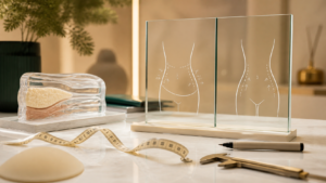 Imagem conceitual com contorno corporal, fita metrica e planejamento cirurgico para artigo sobre abdominoplastia e lipoaspiracao